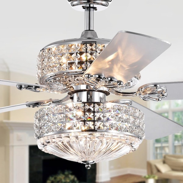 Warehouse Of Tiffany CFL-8371REMO-CHD 52 in. Germane Dual Lamp Lighted Ceiling Fan with Crystal Shades, Chrome CFL-8371REMO/CHD - main